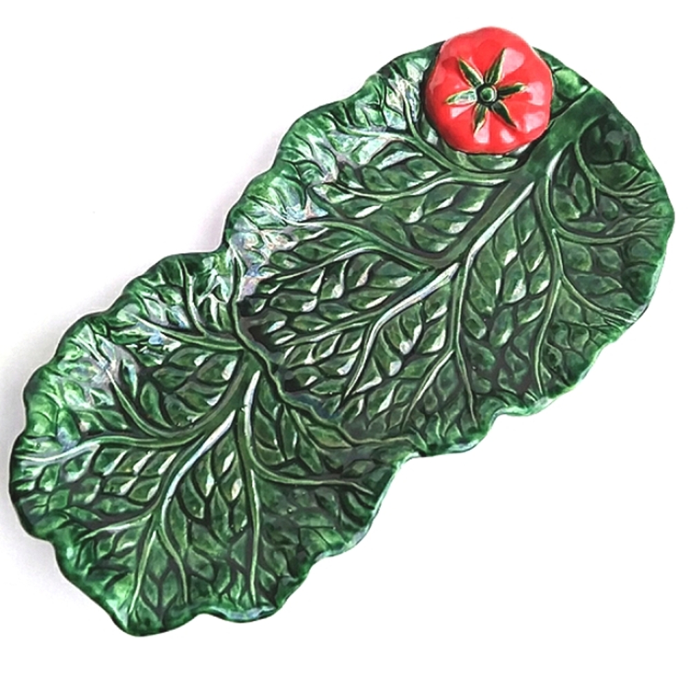 VINTAGE UCAGCO JAPAN CERAMIC TOMATO & LETTUCE DISH DECORATIVE HOUSEWARES GLAZE
